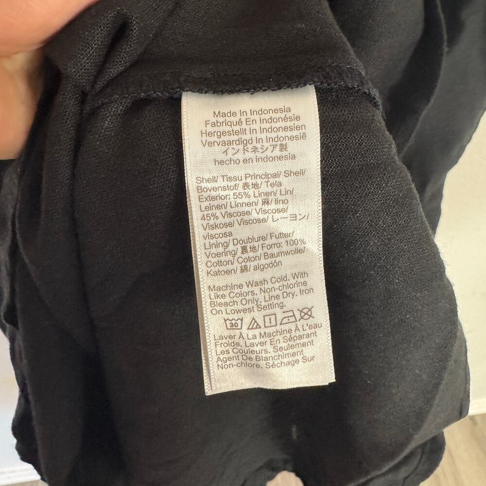 J.Crew Linen-Blend Midi Dress Womens 4 Black Flutter Short Sleeve V-Neck A-Line - Picture 6 of 7